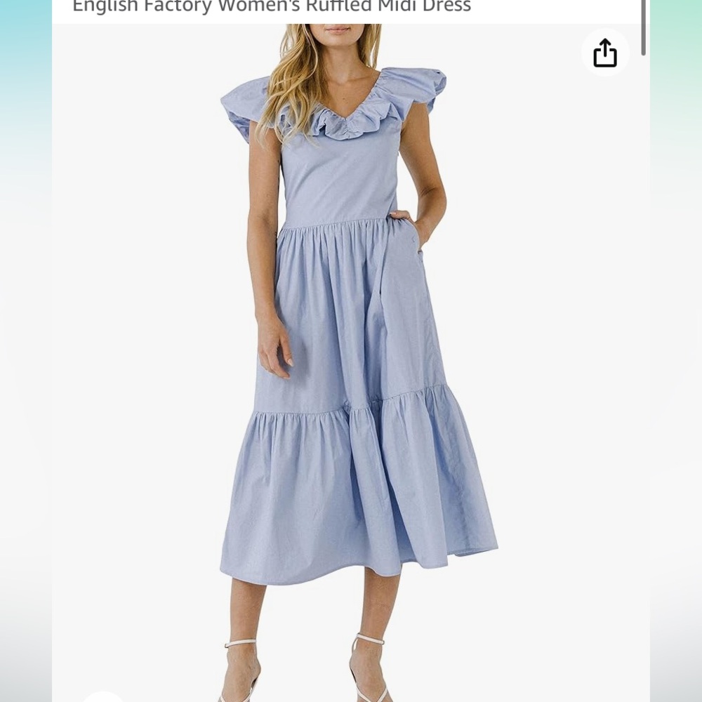 English Factory Women's Ruffled Midi Dress, Powder Blue, M